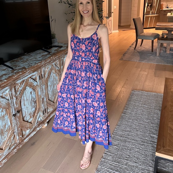 NWT XiRENA Vibrant Bardot Bleu Fleur Floral Midi Dress (Size Small) - Picture 2 of 14